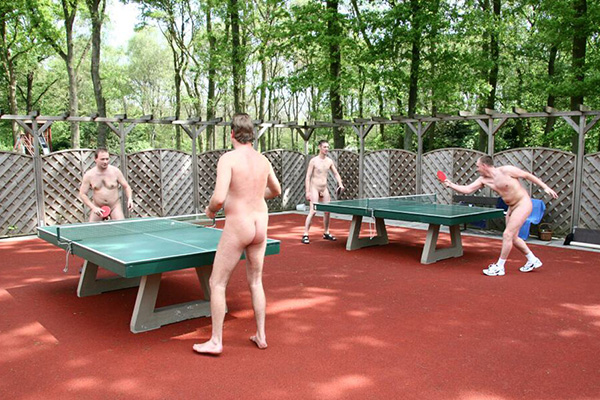 Naturists play table tennis